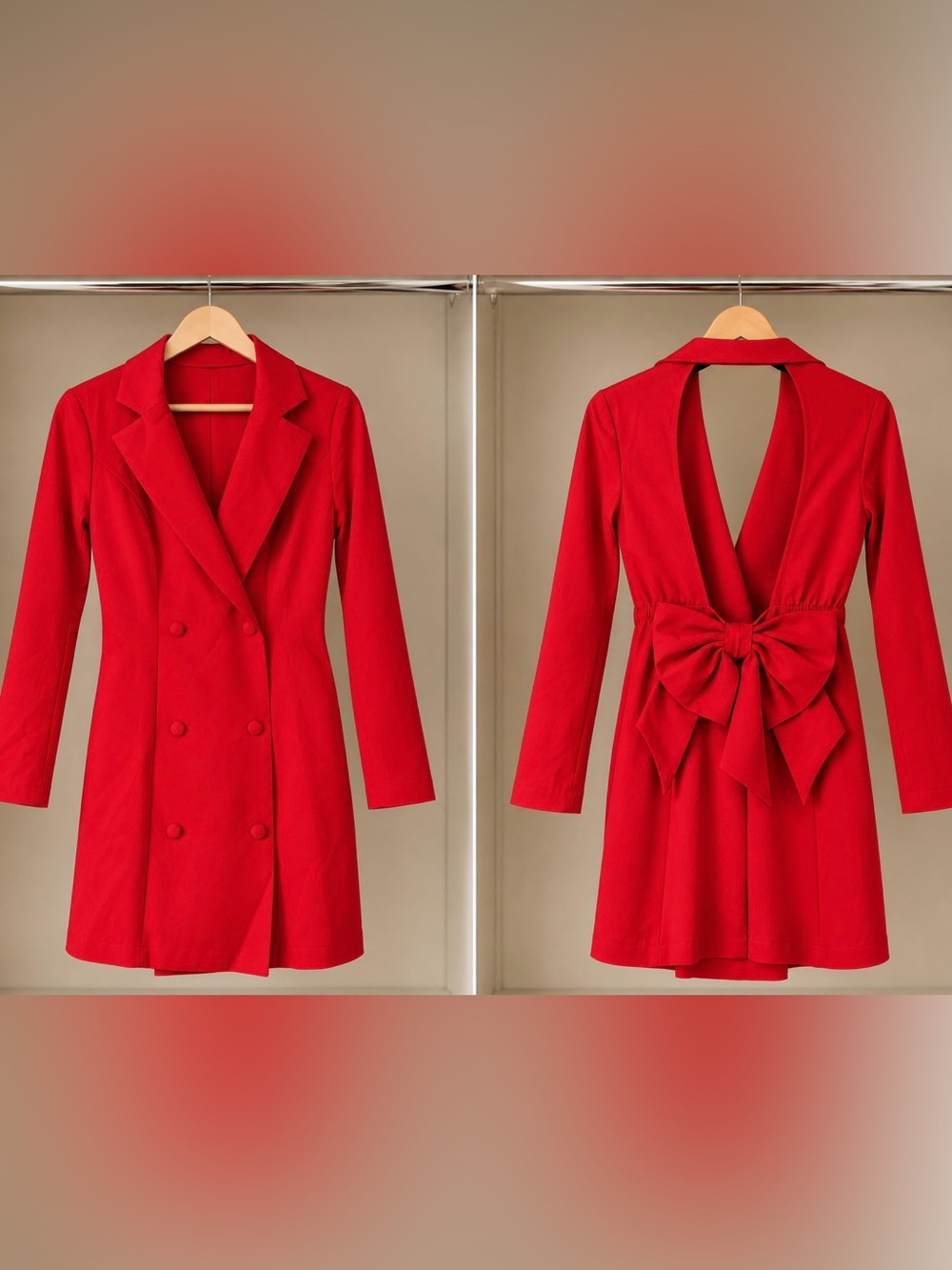 Red Bow-Back Tailored Blazer Dress